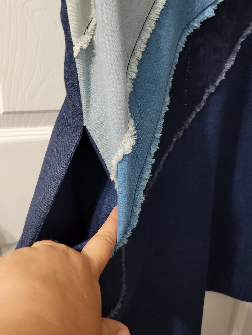 Free People Sleeveless V-Neck Colorblock Denim Dress in Mint and Blue Shades - Picture 2 of 13